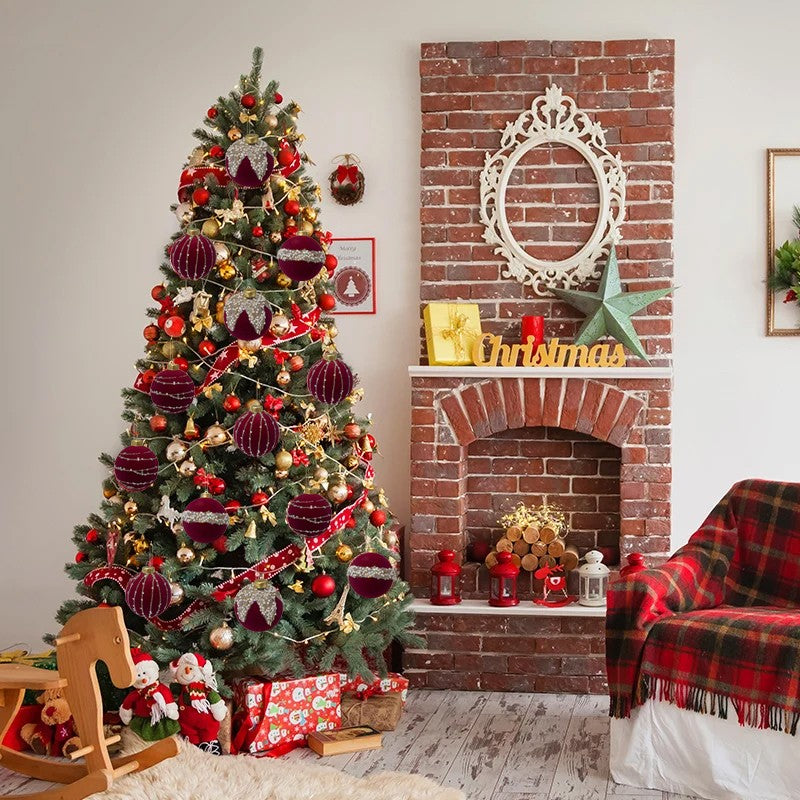 Christmas Bauble Decoration Hanging Tree 12 Piece 6Cm Bauble Set Burgundy