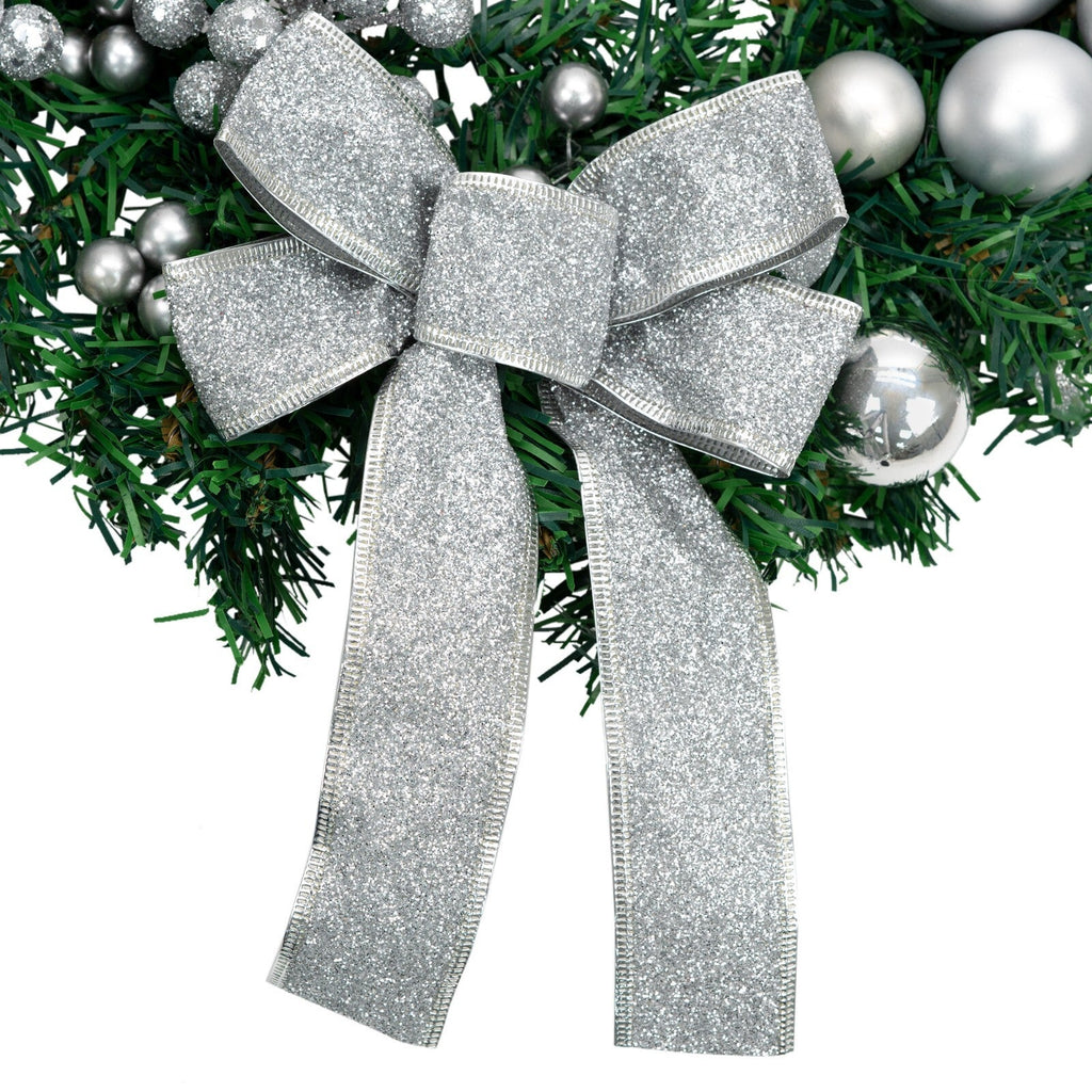 Artificial LED Christmas Wreath Pine Green Decorative Hanging Xmas Door 40Cm Bow