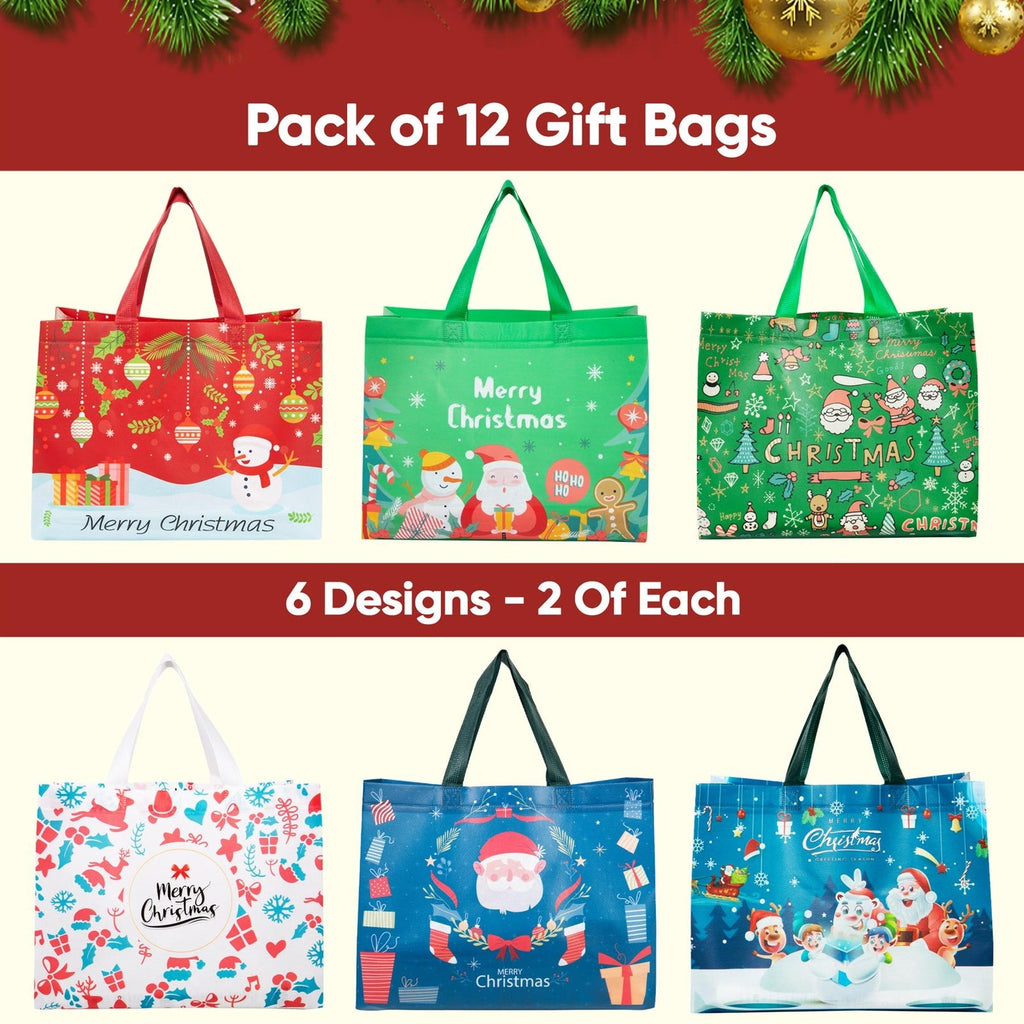 Christmas Gift Bags 12 Pack Tote Bag Non Woven Fabric Gift Party Present Bags