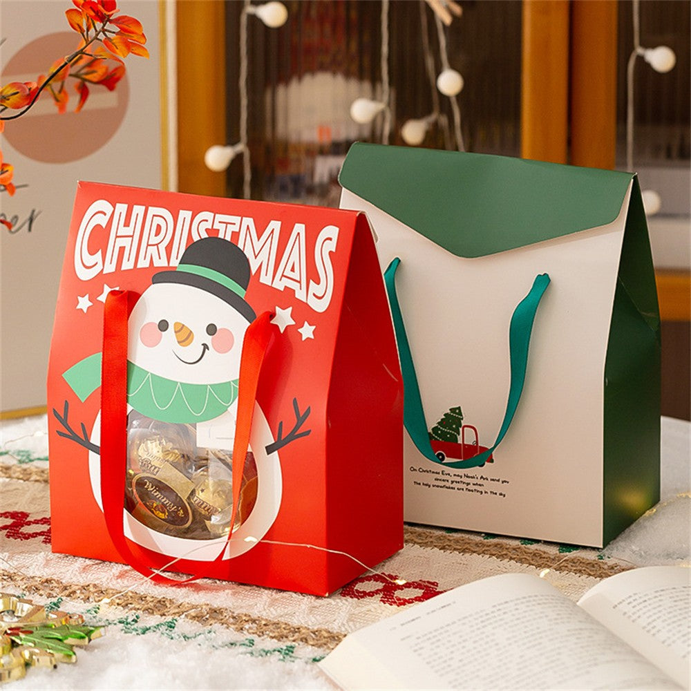 Christmas Santa Window Paper Box with Handle Candy Cookie Gift Packaging Bags