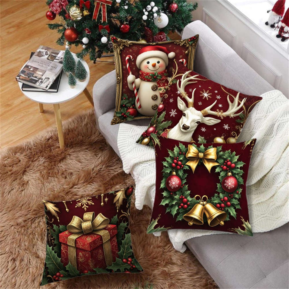 UK Red Merry Christmas Velvet Cushion Cover Xmas Pillow Case Sofa Home Decor 18"