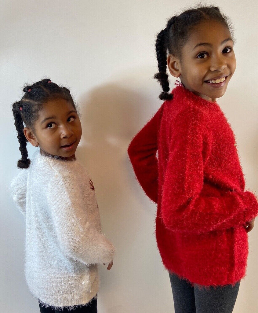 Christmas Jumper Kids Girls Bull Dog Xmas Knit Sweater Pullover Red 3-12 YRS