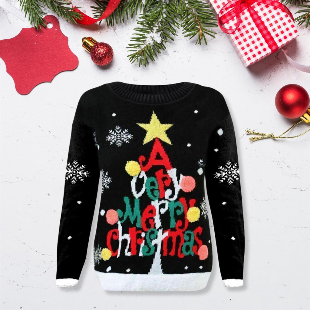 Kids 3D Pom Pom Rudolph Christmas Jumper Girls Boys Knitted Merry Xmas Sweater