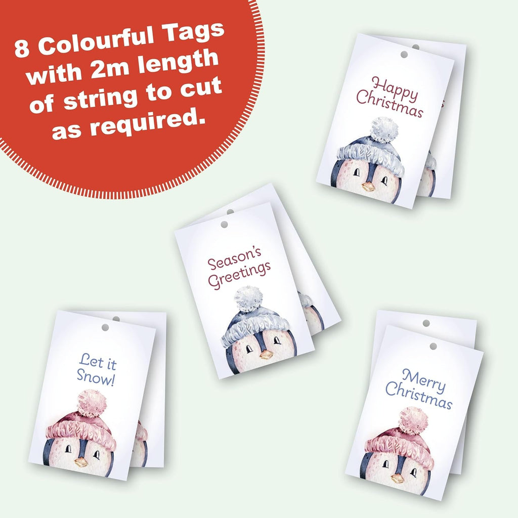 Christmas Wrapping Paper. 8 XL Sheets (50 X 70Cm). Cute Penguin Design. Gift Wrap with Matching Tags. Cutting Grid on Reverse.