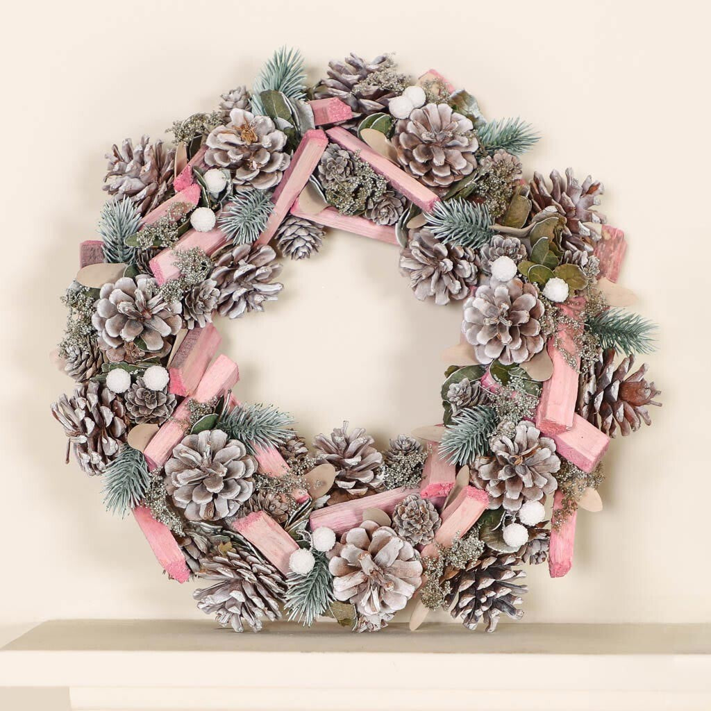 Front Door 36Cm Pastel Pink Wreath Xmas Garland Tree Fireplace Christmas Decor