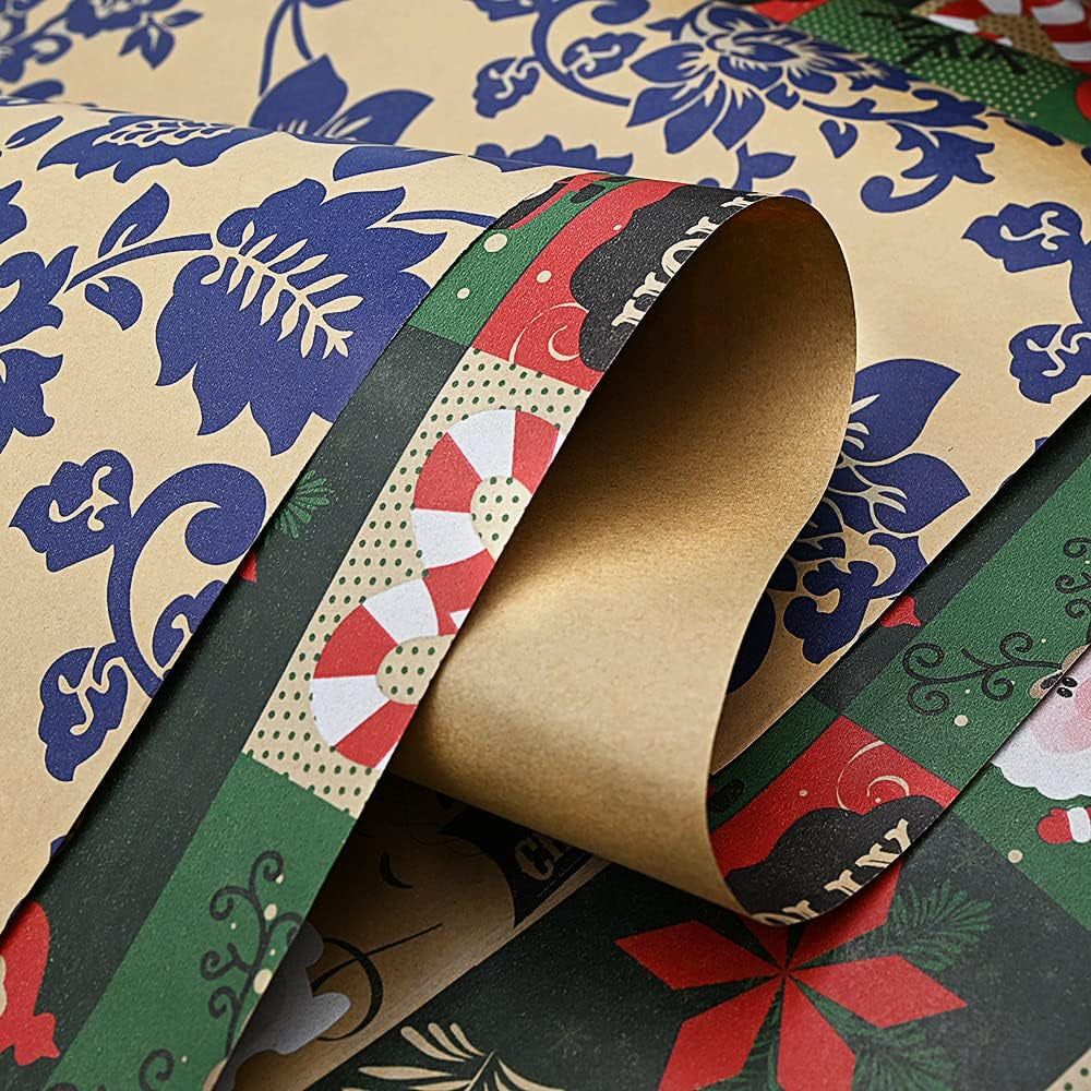 43Cm X 15M Roll Package Christmas Wrapping Paper, Kraft Paper Printed with Christmas Pattern Recyclable Wrapping Paper for Xmas Party Gift Wrap