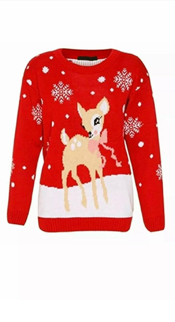 New Kids Boy Girls Christmas Deer Bambi Novelty Xmas Party Jumper Sweater Top