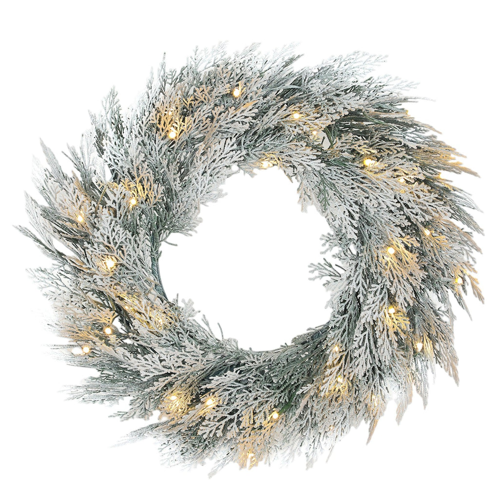 HOMCOM 60 Cm Prelit Christmas Wreath, Flocked Front Door Wreath with Timer