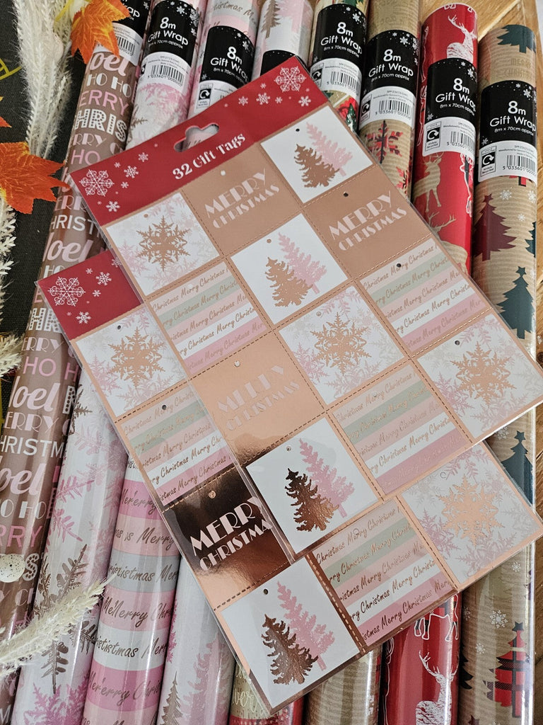 8 X 8M Luxury Christmas Wrapping Paper Rolls 4 Pink & Rose Gold 4 X Tartan Kraft