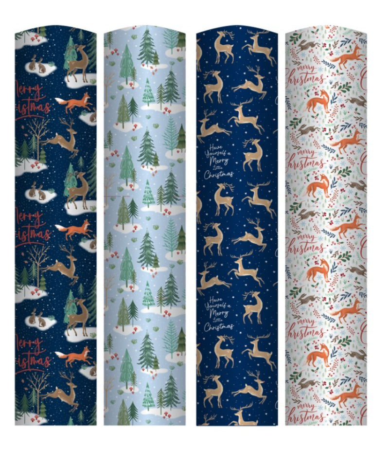 4 Rolls Christmas Gift Wrapping Woodland Paper 4M X 70Cm Roll 16 Metre
