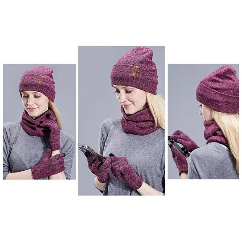 New Winter Warm Fleece Lined Knitted Beanie Hat Scarf Gloves Set for Women Men