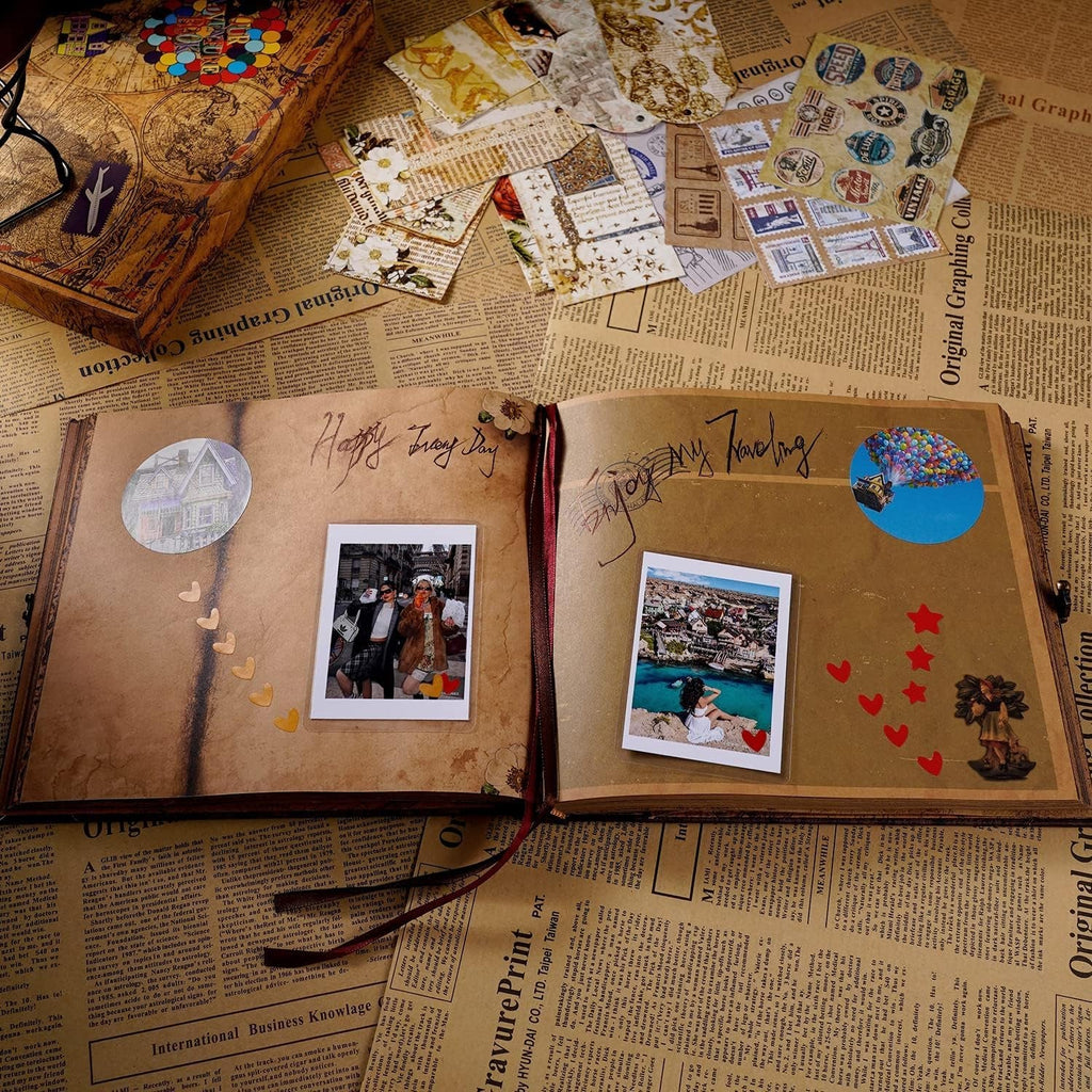 Our Adventure Book Scrapbook Photo Album with 146 Pages Embossed Words Hard Cover Travel Scrapbook, Memory Book for Anniversary Wedding, Valentines' Gifts, Christmases Etc, 8.9 * 7.7 In