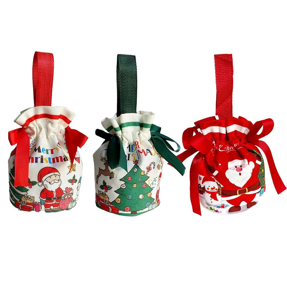 Christmas Drawstring Canvas Gift Bags Reusable Christmas Storage Treat Bags Z4F8