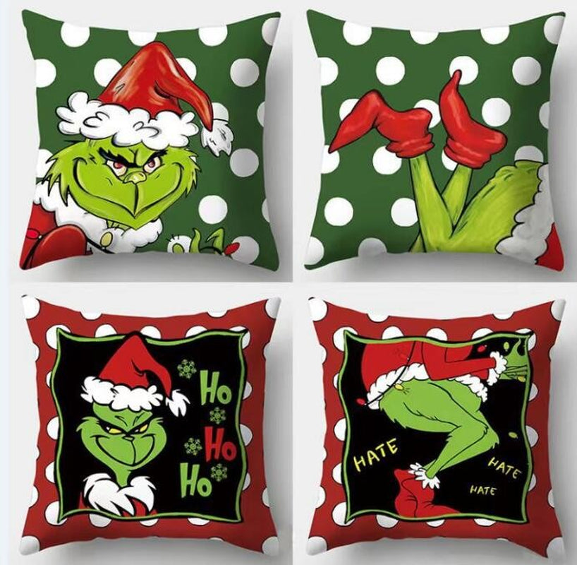 Pack of 4 Christmas Decor Cushion Covers Christmas Grinch Pillow Covers