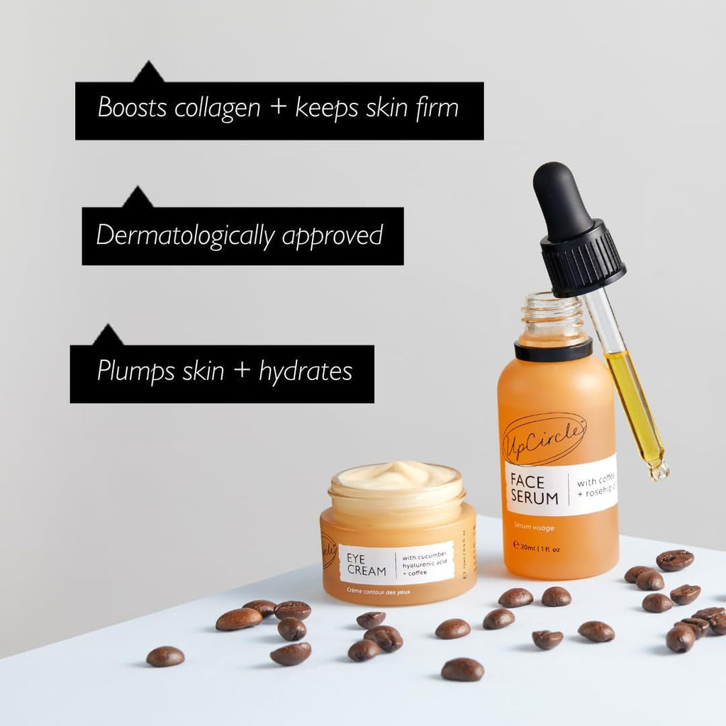 Caffeinated Duo – Our Face Serum and Eye Cream Duo – Vitamin C, Hyaluronic Acid + Coffee Oil – Evens Skin Tone, Reduces Puffiness + Dark Circles – Vegan + Cruelty-Free