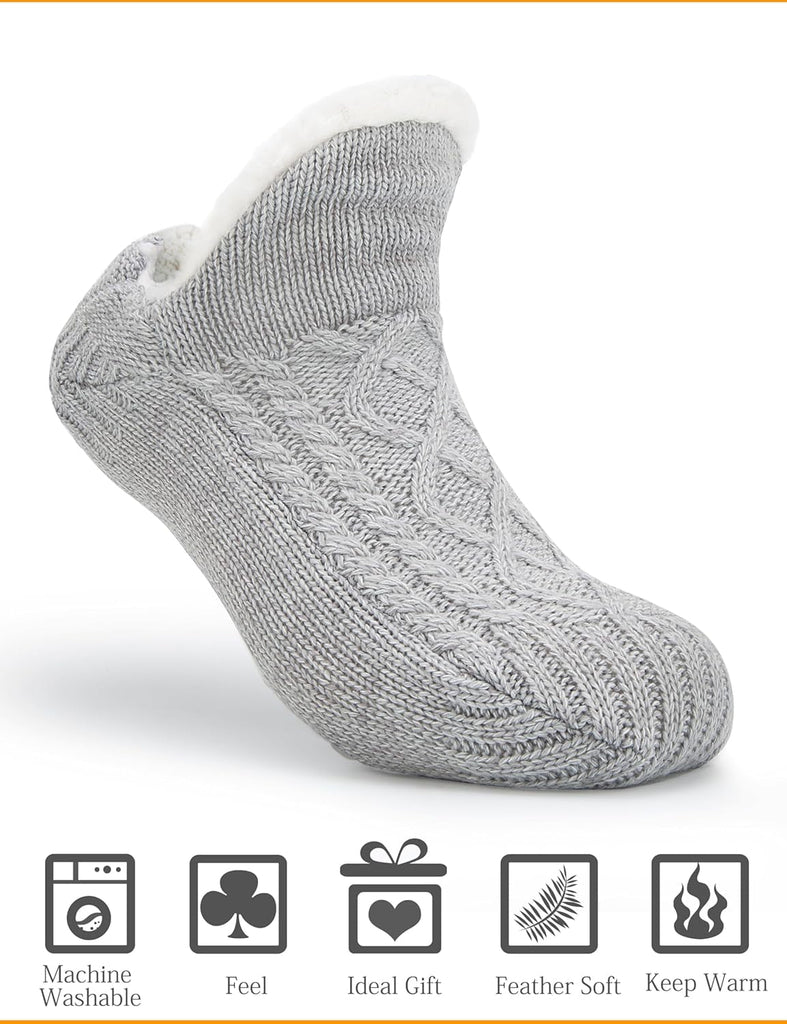 Slipper Socks for Women Men Warm Holding Sock Non Slip Knitted Thick Lined Cosy Winter Fluffy Bed Slippers Suitable for Indoor Home House Floor