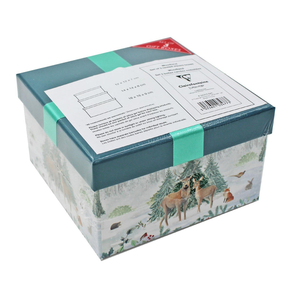 Christmas Gift Boxes 3 Pack Lift off Lids with Ribbon 12Cm 14Cm 16Cm - Woodland