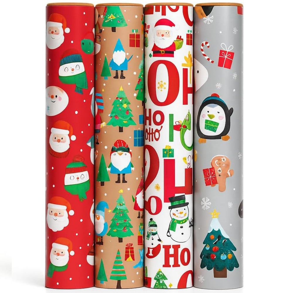 Christmas Wrapping Paper Roll 4 Pk Cute Traditional Contemporary Festive Design