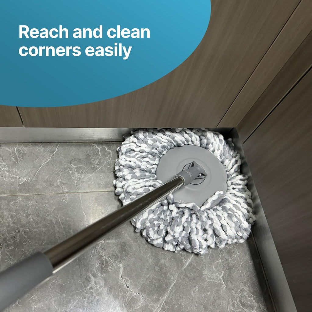 Spin Mop and Bucket Set – Easy Foot Pedal Water Removal, 360° Swivel Motion, Includes 2 Microfibre Mop Heads, All-Surface Cleaning, Splash Guard for Clean Mopping – Mop and Buckets Sets