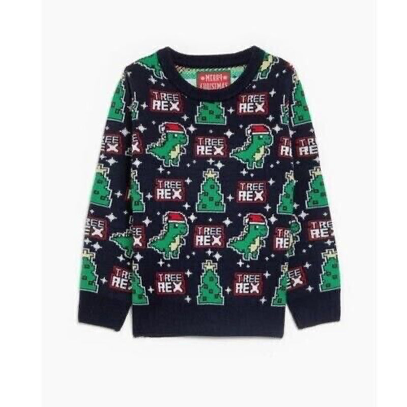 T-Rex Christmas Knitted Jumper Dinosaur Sweater Tree-Rex Dino Size 2-3 / 3-4 NEW