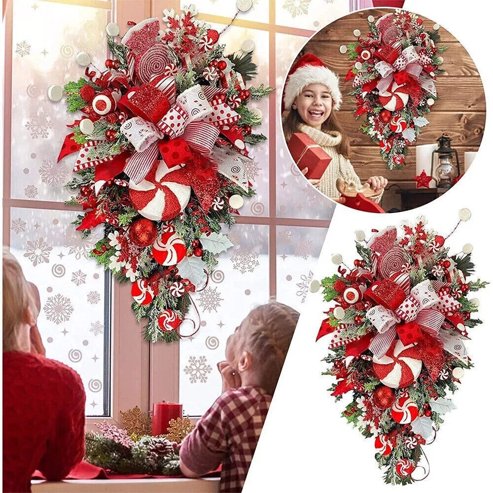 Xmas Front Door Wall Decor Candy Cane Christmas Wreath