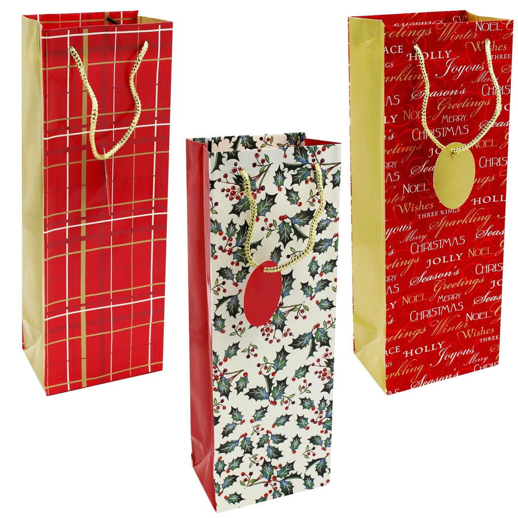 Set 3 Christmas Bottle Gift Bag with Tag 35.5X12.5X8.5C