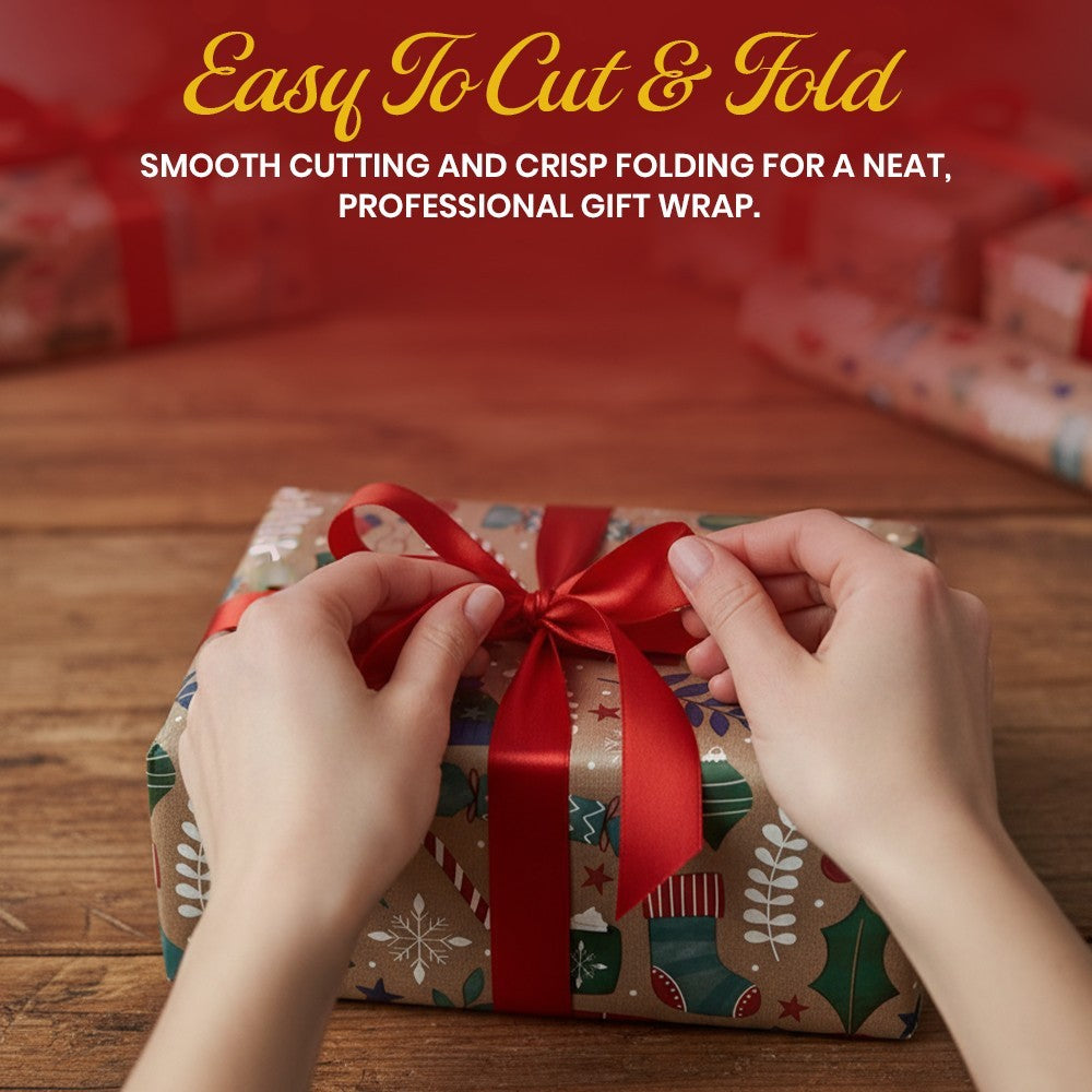 4X4M Christmas Gift Wrapping Roll Easy-To-Cut-Fo