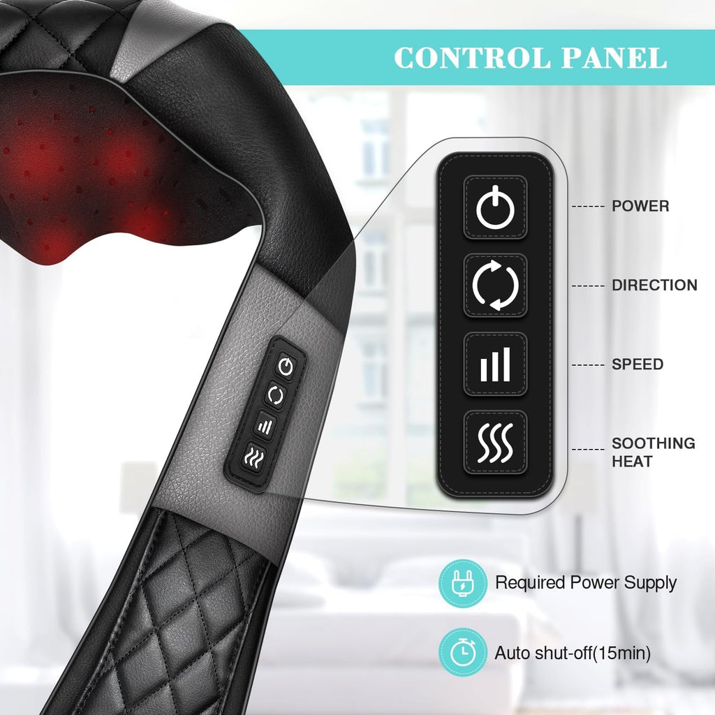 Shiatsu Back Shouder and Neck Massager with Heat - Gifts for Women/Men/Mum/Dad - Electric Deep Tissue 4D Kneading Massager for Back, Neck and Shouer Pain Relief, Use at Home, Office, Car