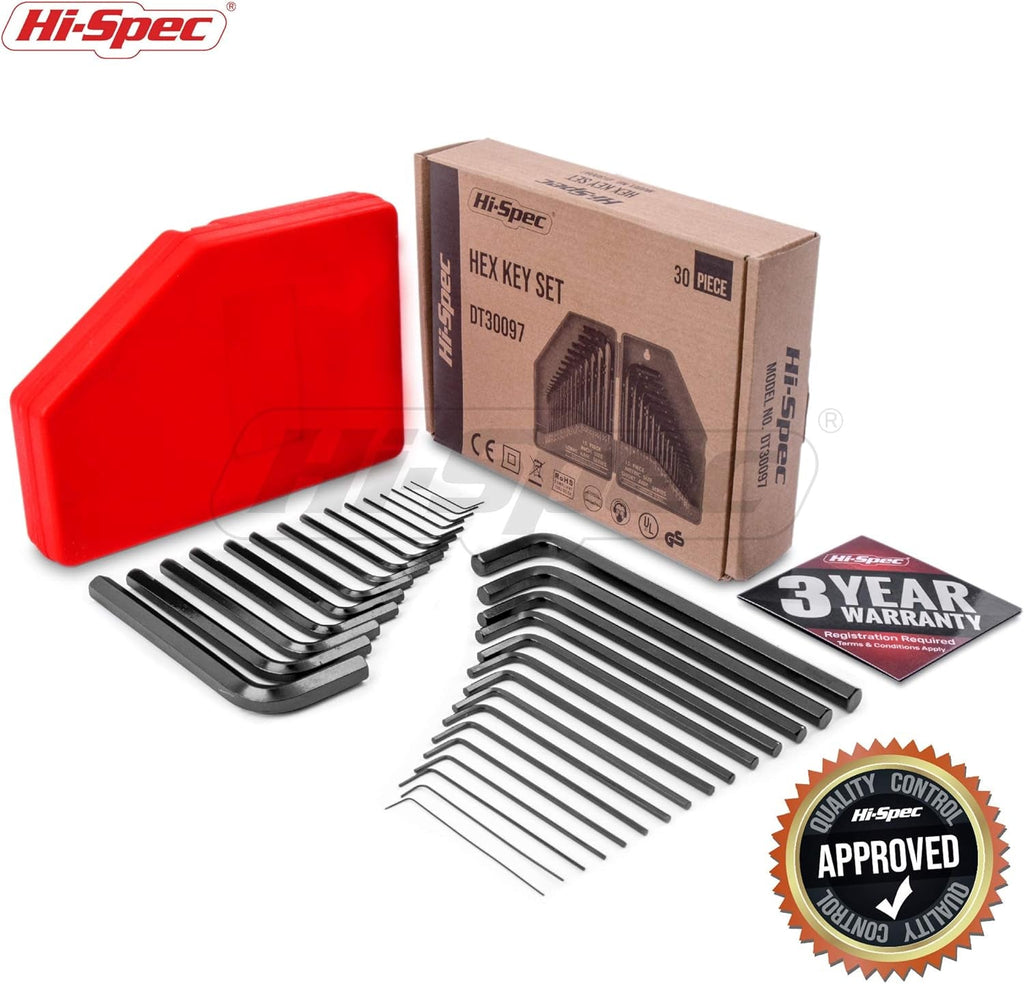 30Pc Imperial & Metric Hex Allen Key Wrench Folding Set with Small & Large Sizes. Includes Mini 0.035” up to Long 10Mm