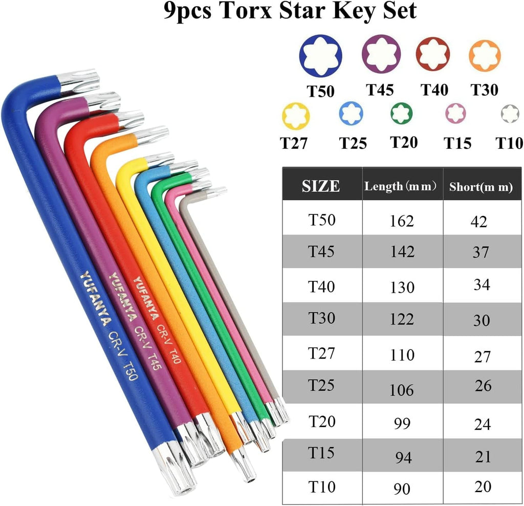 18PCS Allen Key Set,Metric Ball End Allen Hex Key Set and Torx/Star Key Set with Colour Coding,Sizes T10-T50,1.5Mm-10Mm for Furniture Assembly,Bike,Motorcycle Maintenance,Household Diy,Case Package