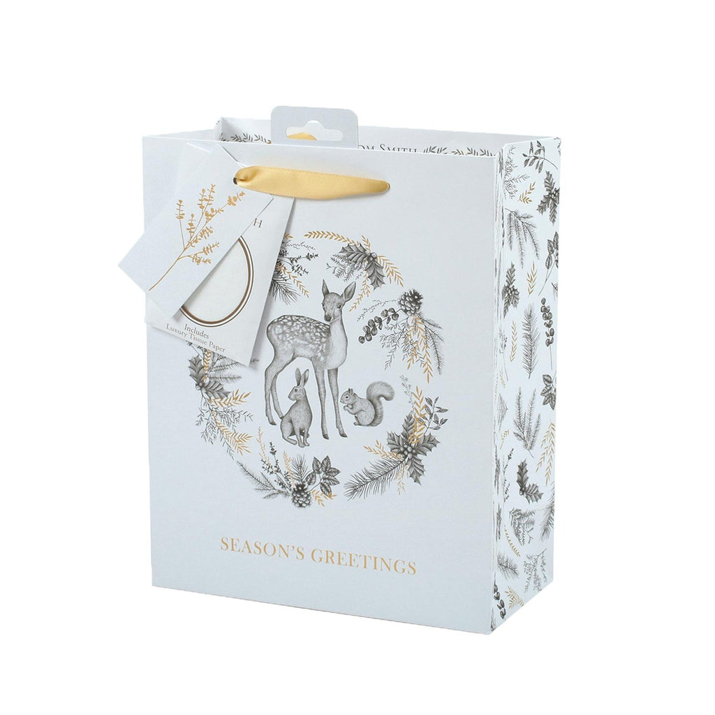 Tom Smith Christmas 3 X Gift Bags Small Medium Bottle White and Gold Stag Mix