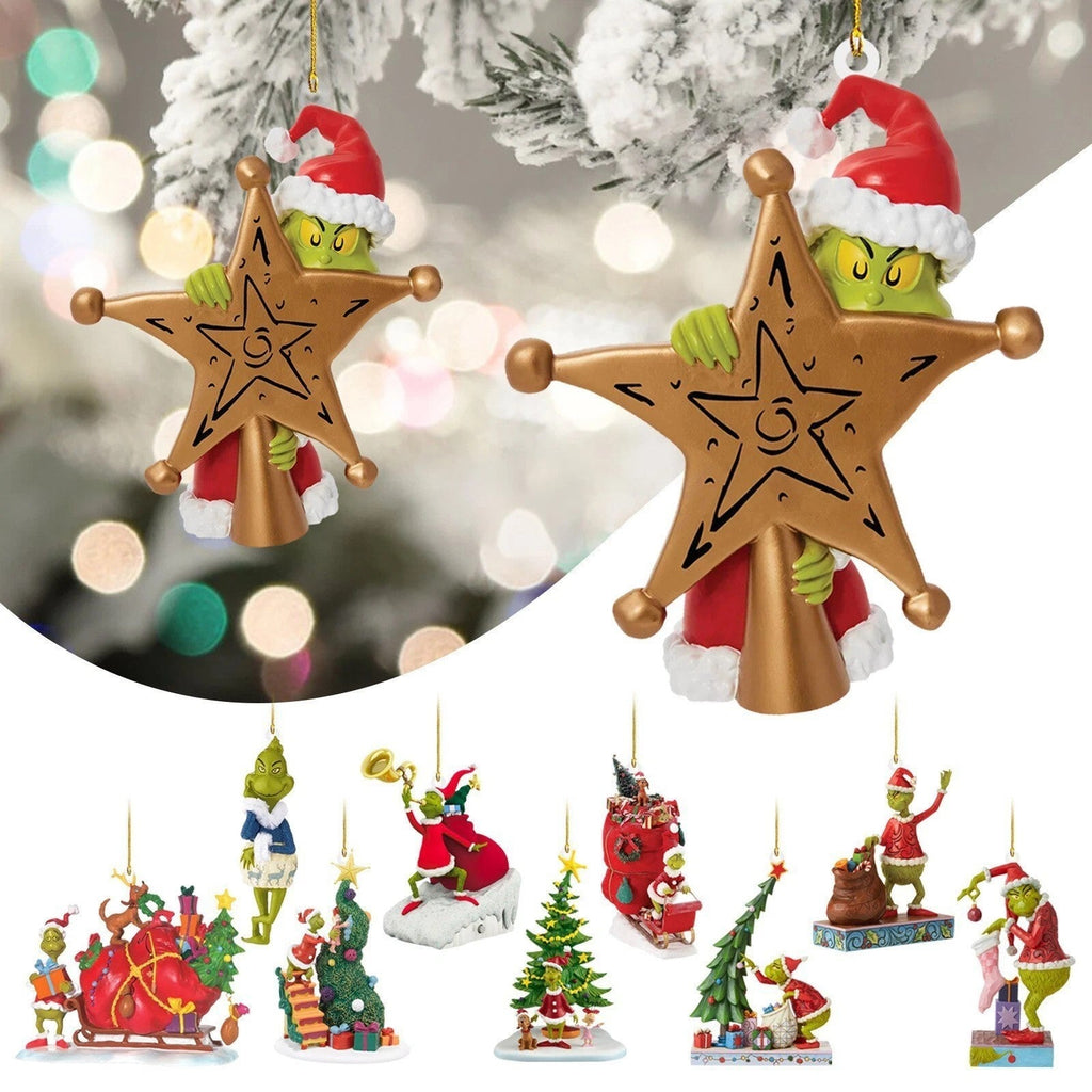 2D Flat Merry Christmas Grinch Ornament Xmas Tree Hanging Figure Decor Pendants