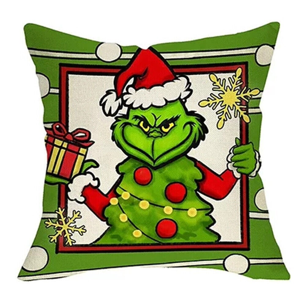 4Pcs Christmas Grinch Cushion Cover Pillow Case Xmas Sofa Pillowcase Decor~