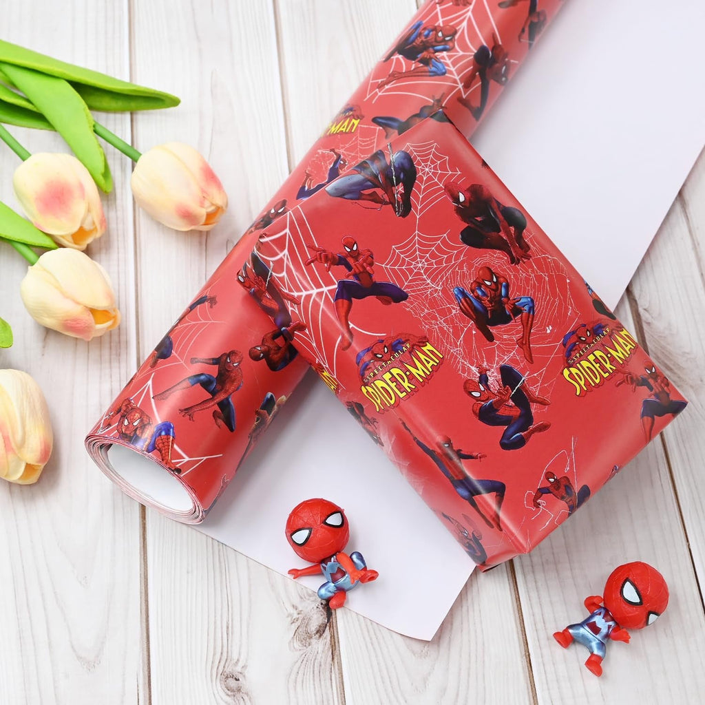 43Cm X 5M Wrapping Papers Roll, Spider Birthday Gift Wrapping Paper Christmas Wrapped Paper for Kids