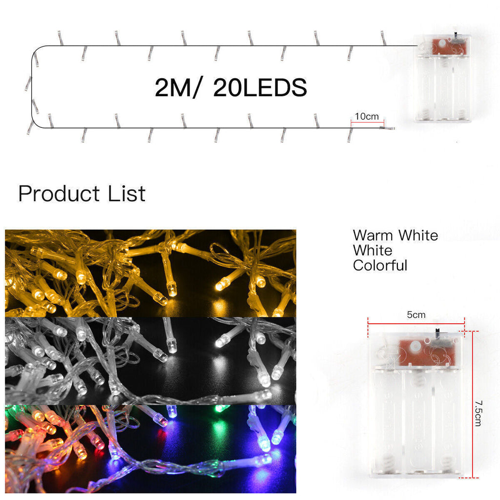 20LED Fairy String Lights Battery Powered Party Christmas Tree Indoor & Outdoor