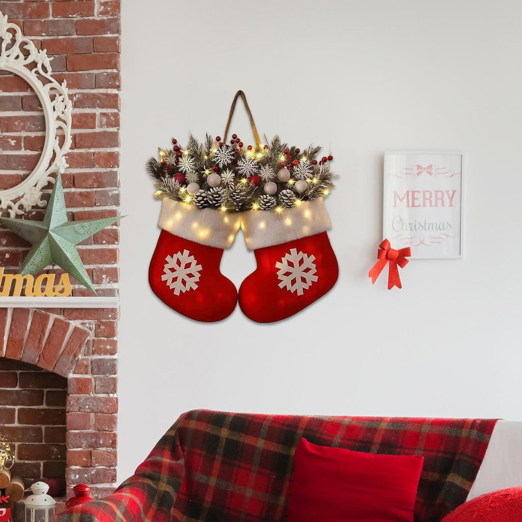 Christmas Wreath Indoor Christmas Mitten Wreath with LED Lights
