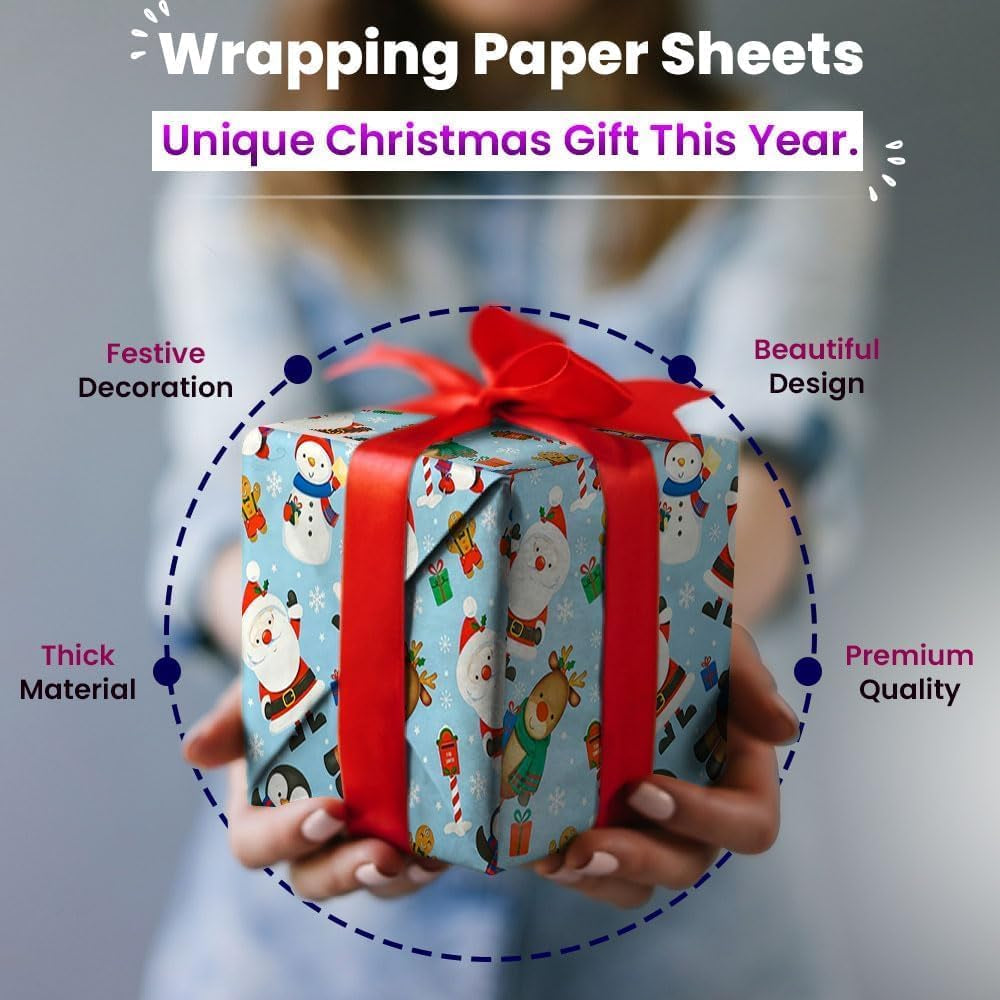 4 X 7M Cute Christmas Wrapping Paper Roll Perfect for Xmas Festive Decoration