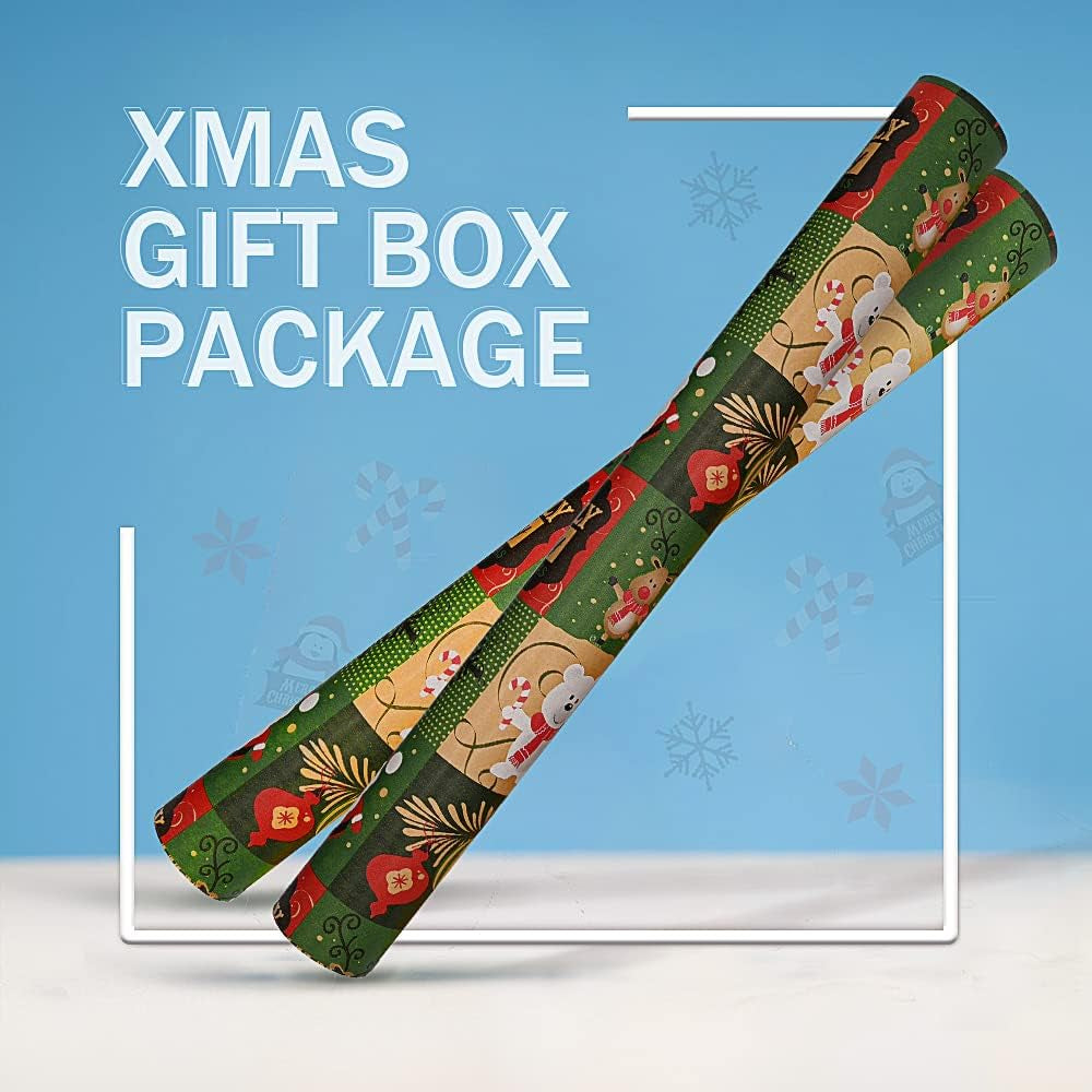 43Cm X 15M Roll Package Christmas Wrapping Paper, Kraft Paper Printed with Christmas Pattern Recyclable Wrapping Paper for Xmas Party Gift Wrap