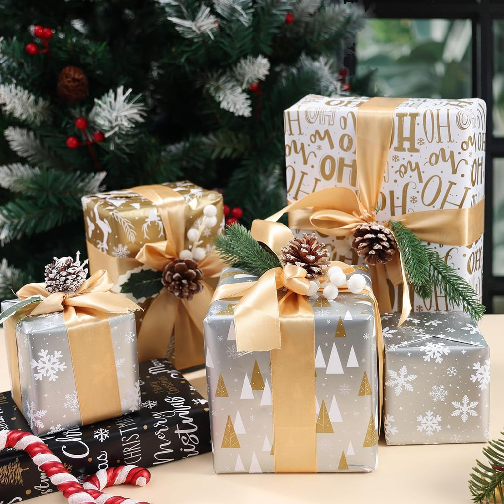 Christmas Wrapping Paper - 5X 3M Roll Metallic Foil for Gift Boxes and Decoration (43 X 15M) (Gold)