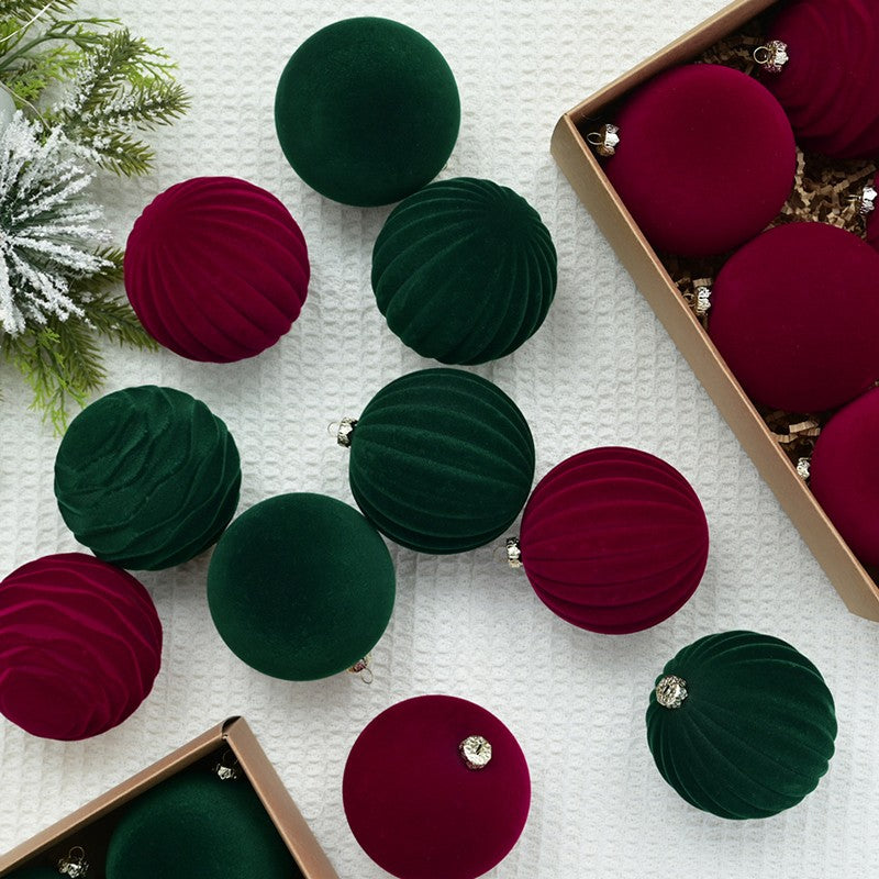 12X Velvet Christmas Balls Xmas Tree Hanging Bauble Ornament Party Decorations