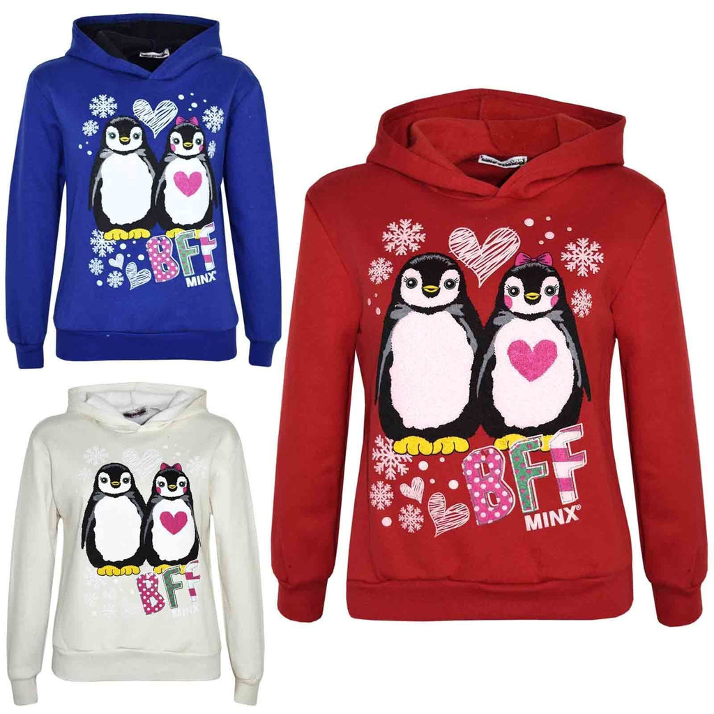 Kids Girls Boys Christmas Jumper Novelty Penguin BFF Print Xmas Sweater 7-13 Yr2