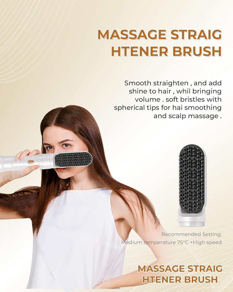 6 in 1 Hair Styler,  Hair Dryer Brush with Automatic Hair Wrap Curler, Thermal Brush, Hot Airbrush Airstyler, Hair Straightener, Magic Styler Gift Set for Women Volume, Curls, Styling - White