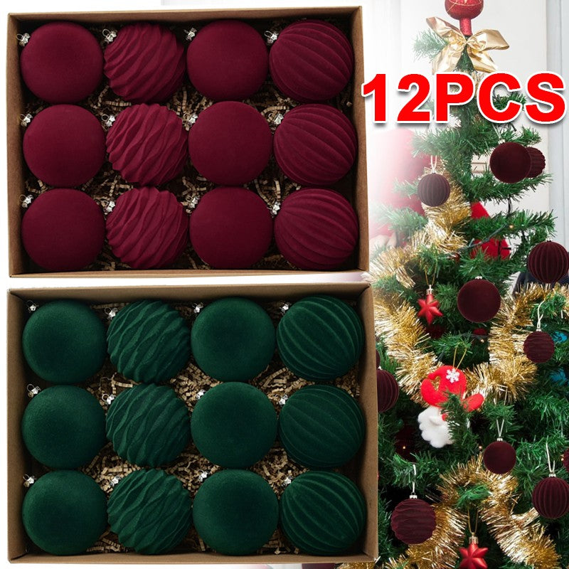 12X Velvet Christmas Balls Xmas Tree Hanging Bauble Ornament Party Decorations