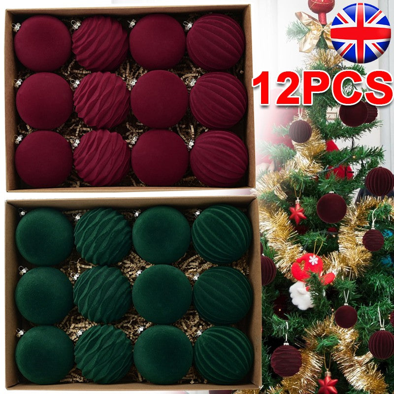 12X Velvet Christmas Balls Xmas Tree Hanging Bauble Ornament Party Decorations