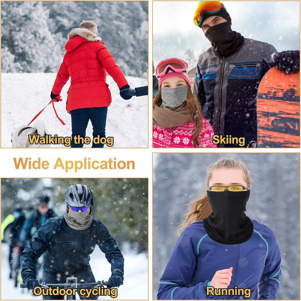 2 Pcs Winter Neck Warmer Snood for Men Women Windproof Neck Gaiter Fleece Bandana Face Covering Mask for Cycling Motorbike Hiking Bike Skiing Running Outdoor Sports Black & Grey