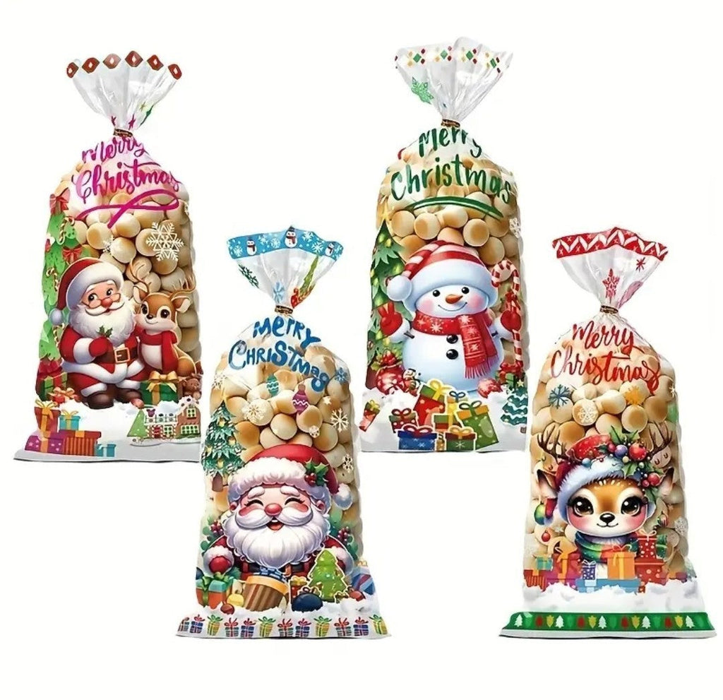 25X Christmas Santa Party Favour Cellophane Candy Biscuit Bag Sweets Treat Goody