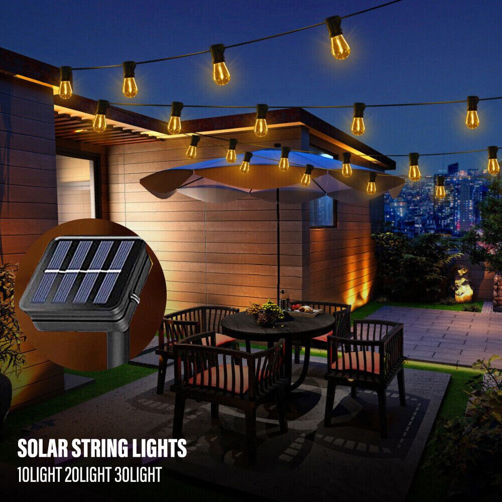 20LED Solar Powered Retro Bulb String Lights Garden Outdoor Fairy Christmas Lamp