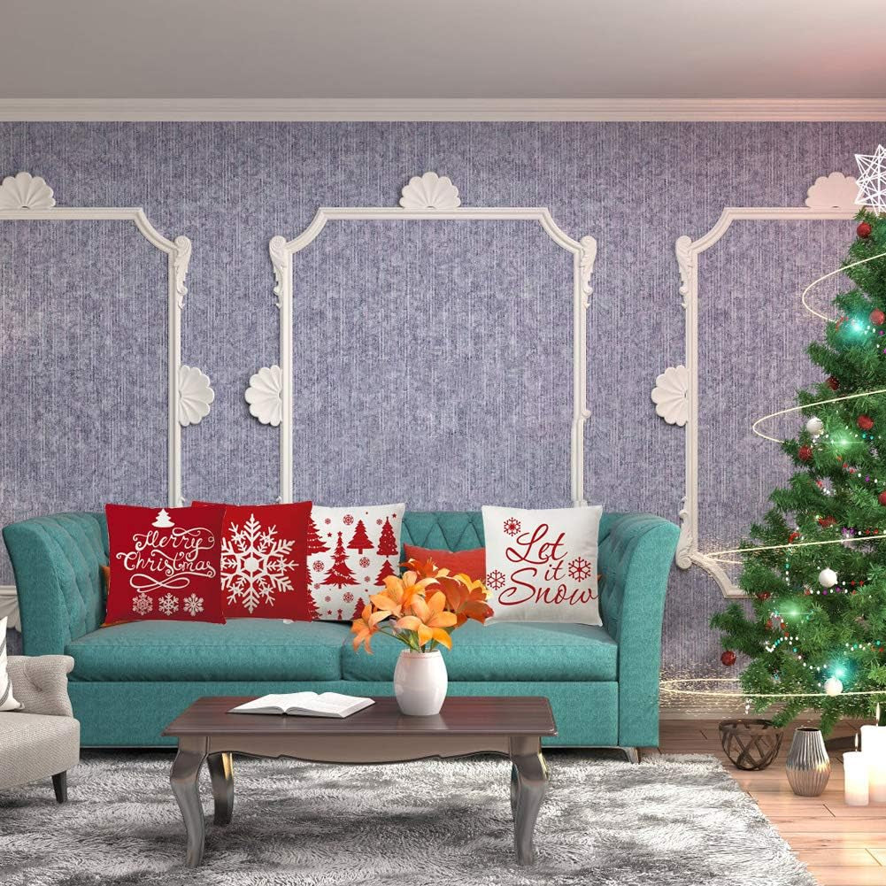 Christmas Decorations Pillow Covers 4 Pack, Christmas Tree Snowflake Reindeer Sa