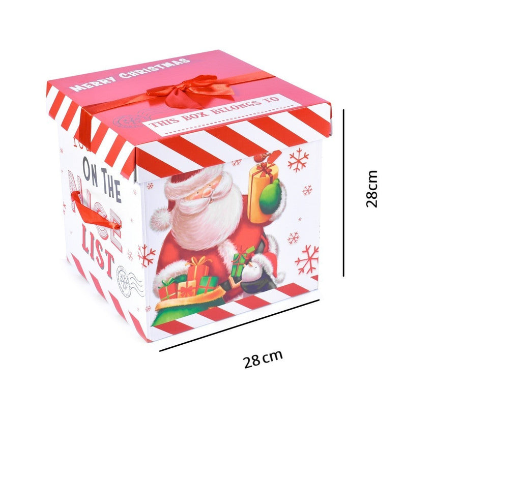 Christmas Eve DIY Large Gift Box with Lid & Bow, Cute XMAS Prints Flat Packed