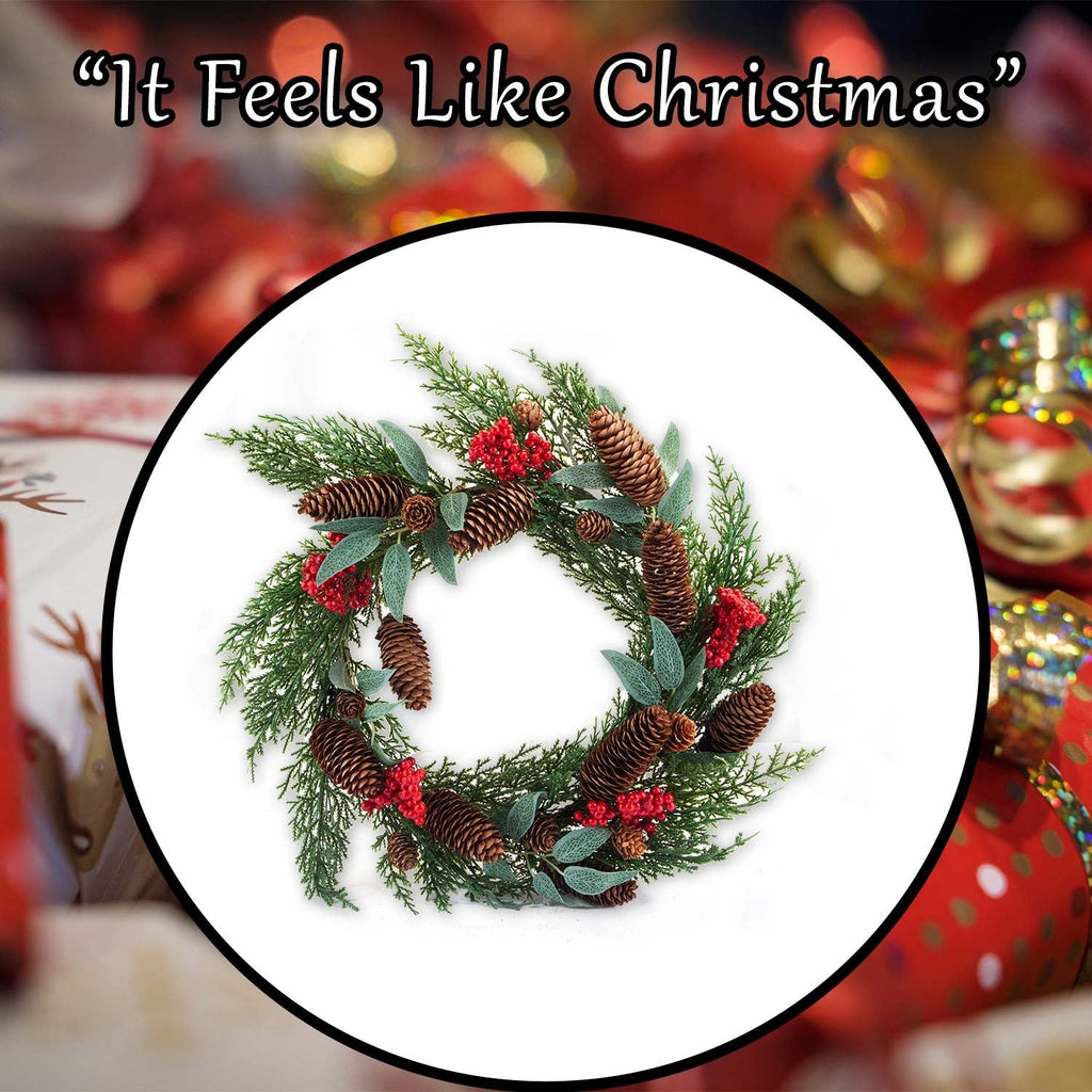 Berry Pine Wreath Christmas Decoration X 1 40Cm Red